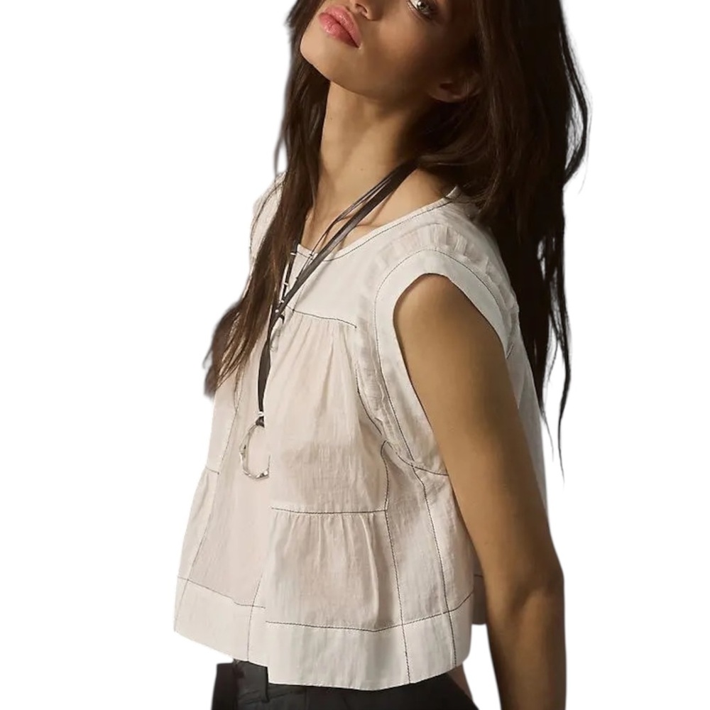 NWT ANTHROPOLOGIE Women’s Cap-Sleeve Babydoll Blouse - Picture 2 of 16